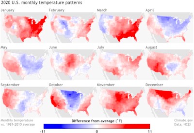 2020 Monthly Temps map