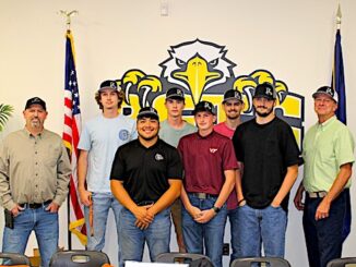 Buck Ancell- Rosendin, Kyle Nicholson, Robin Hernandez, Jacob Williams, Jacob Sours, Cole Shifflett, Aaron Wright, Gary Hall- IBEW Local 26 (L to R)