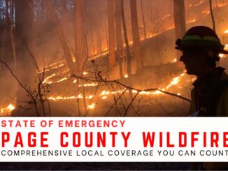 Page County declared a local emergency after multiple wildfires broke out. Pictures shows flames behind a woodland firefighter in Shenandoah National Park.
