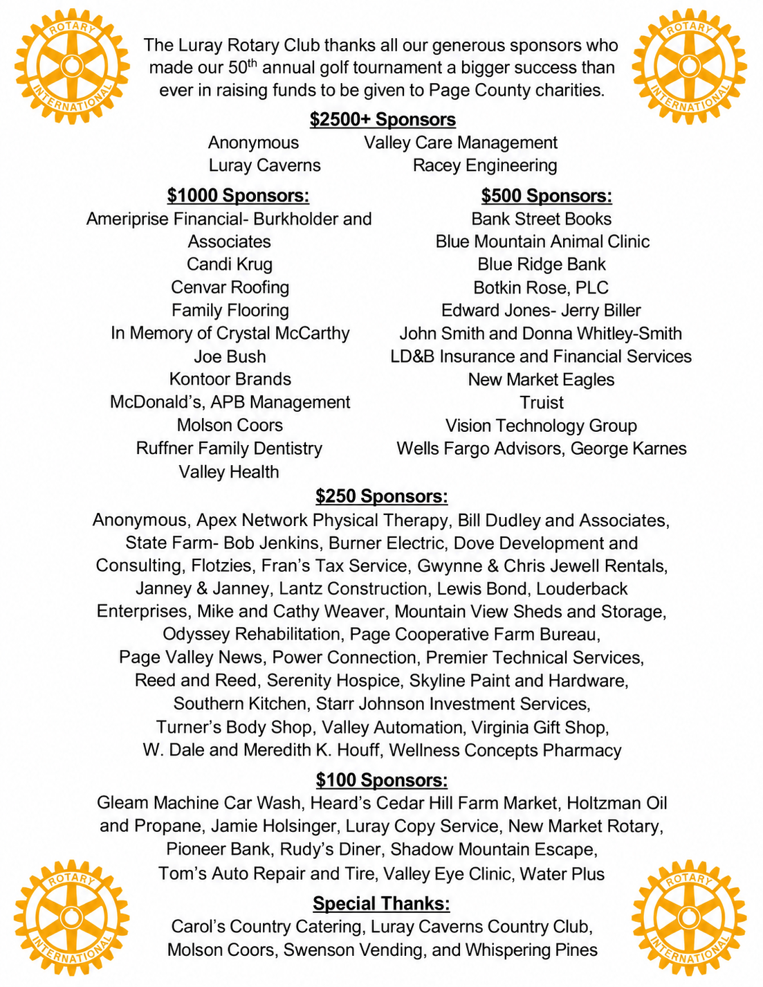 Rotary Thank you